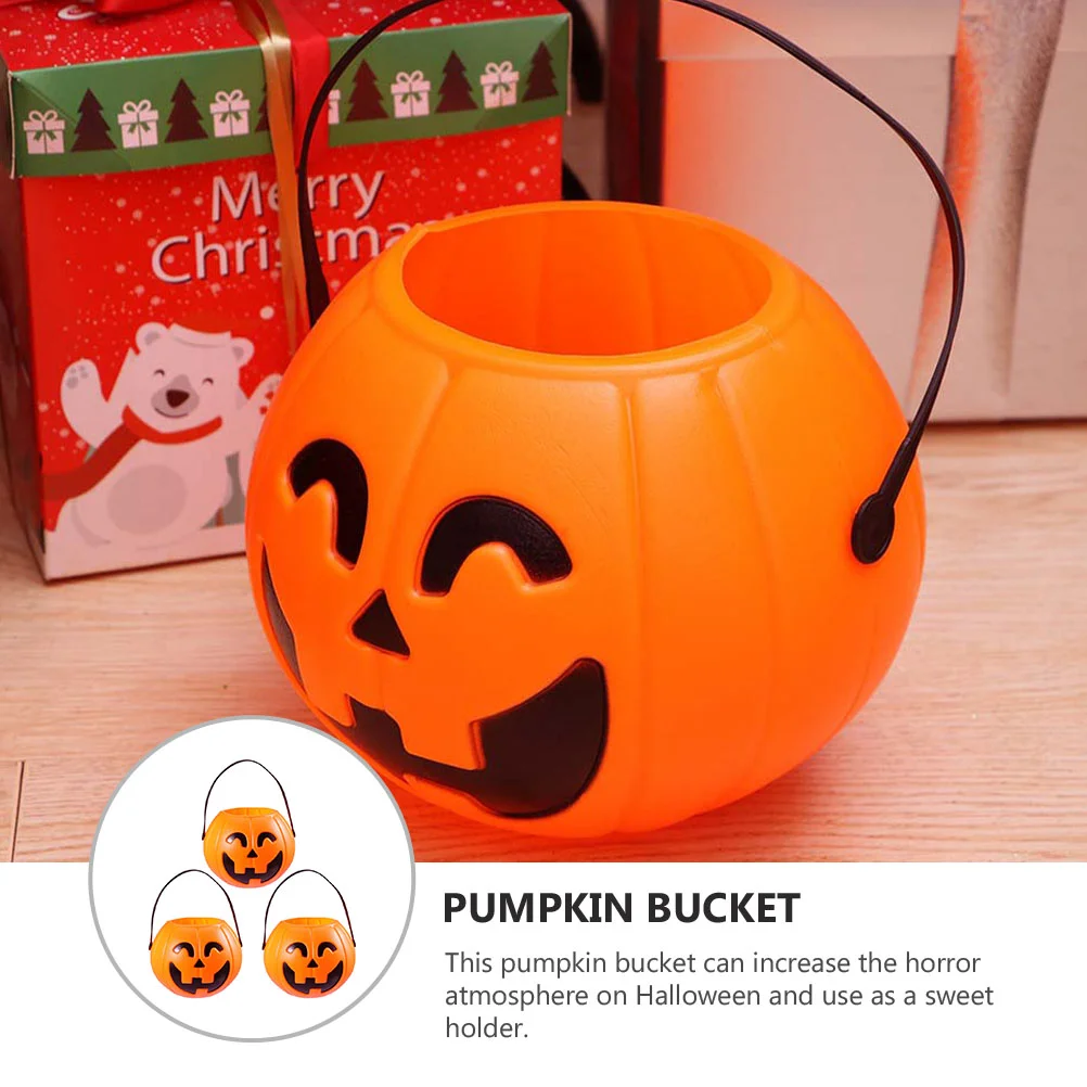 3 Pcs Pumpkin Bucket Portable Pail Halloween Candy Holder Lantern Trick Treat Lanterns