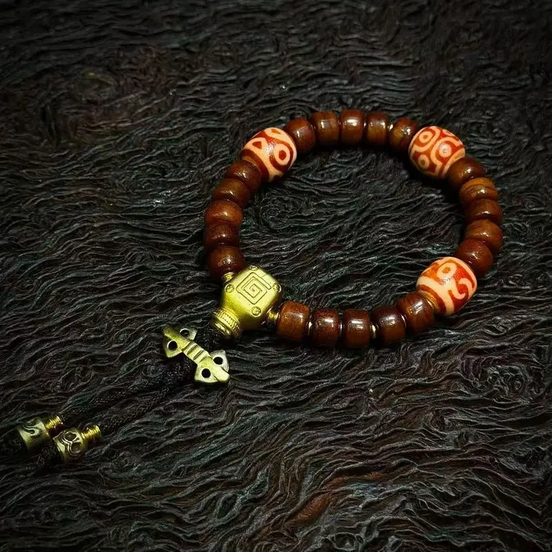 5A Grade, Genuine Tibetan Natural Stone, Deity Ritual Object, Three- And Six-Eyed Dzi Beads Bracelet, Ox Bone Brac