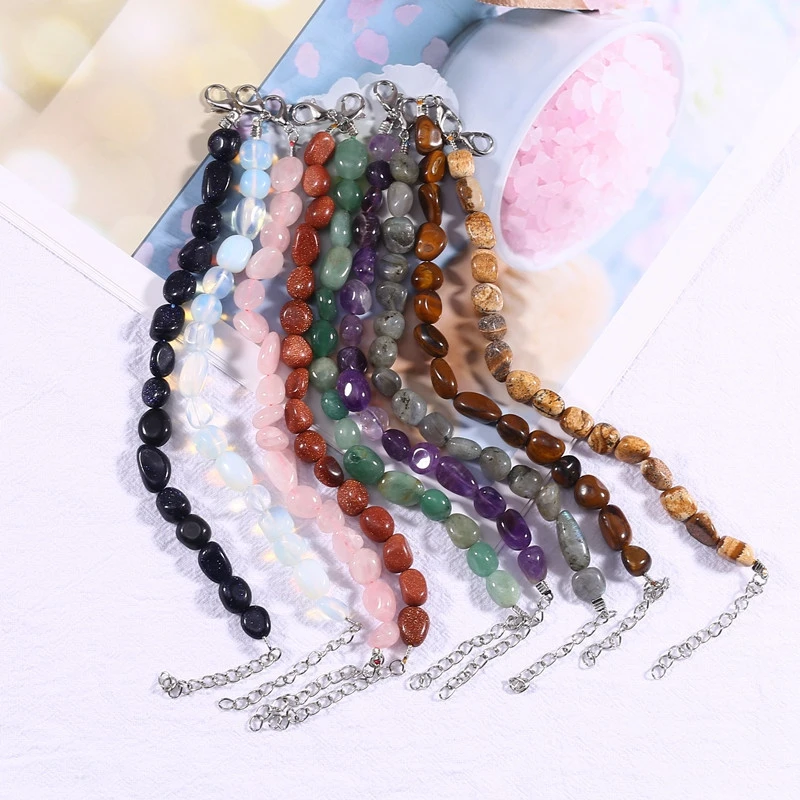 Natural Crystal Gemstone Irregular Energy Stone Bracelet Beads Chips Jewelry Amethys Aquamarine Rose Quartz for Women