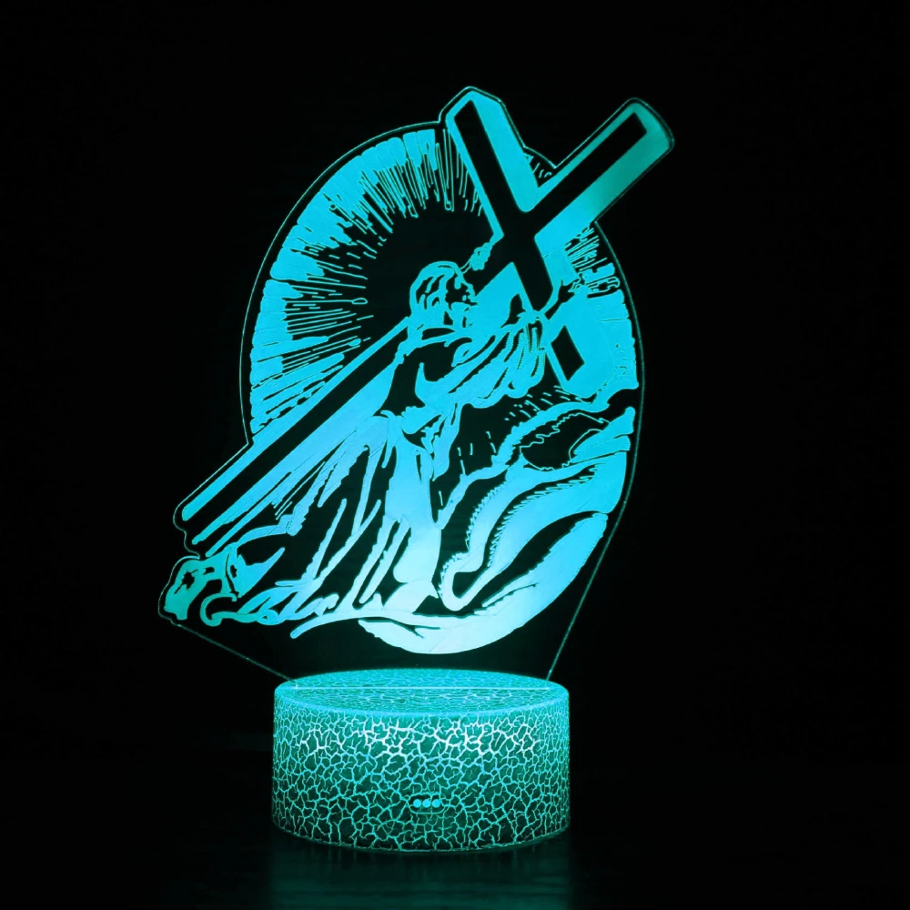 NIghdn 3D Night Light Jesus Illusion Lamp 7 Color Changing Christian Decorative Table Lamp LED Acrylic USB Christian Prayer Lamp