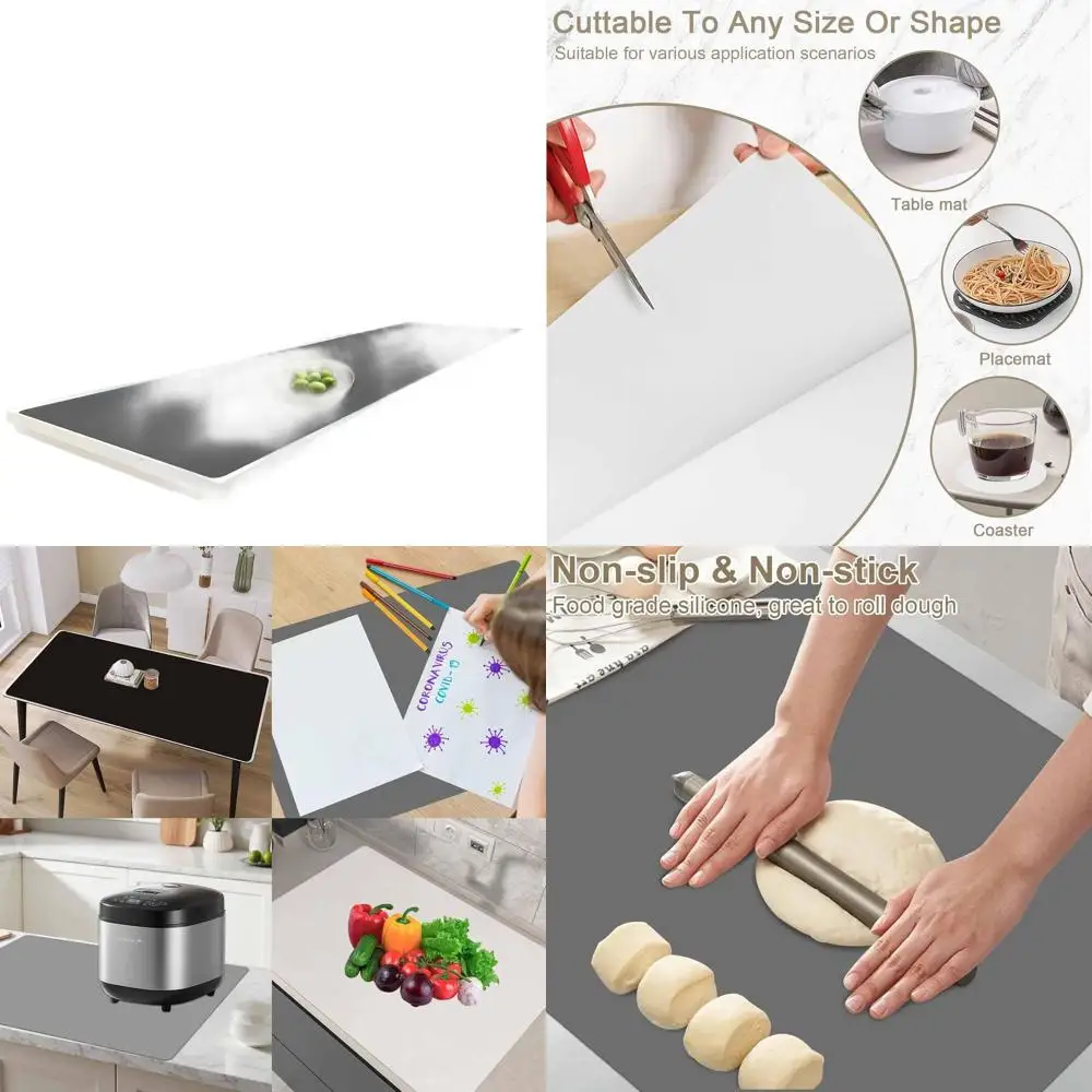 

Большой термостойкий силиконовый коврик для столешницы, нескользящая защита для кухни, многофункциональный, 305 см x 60 см, серый