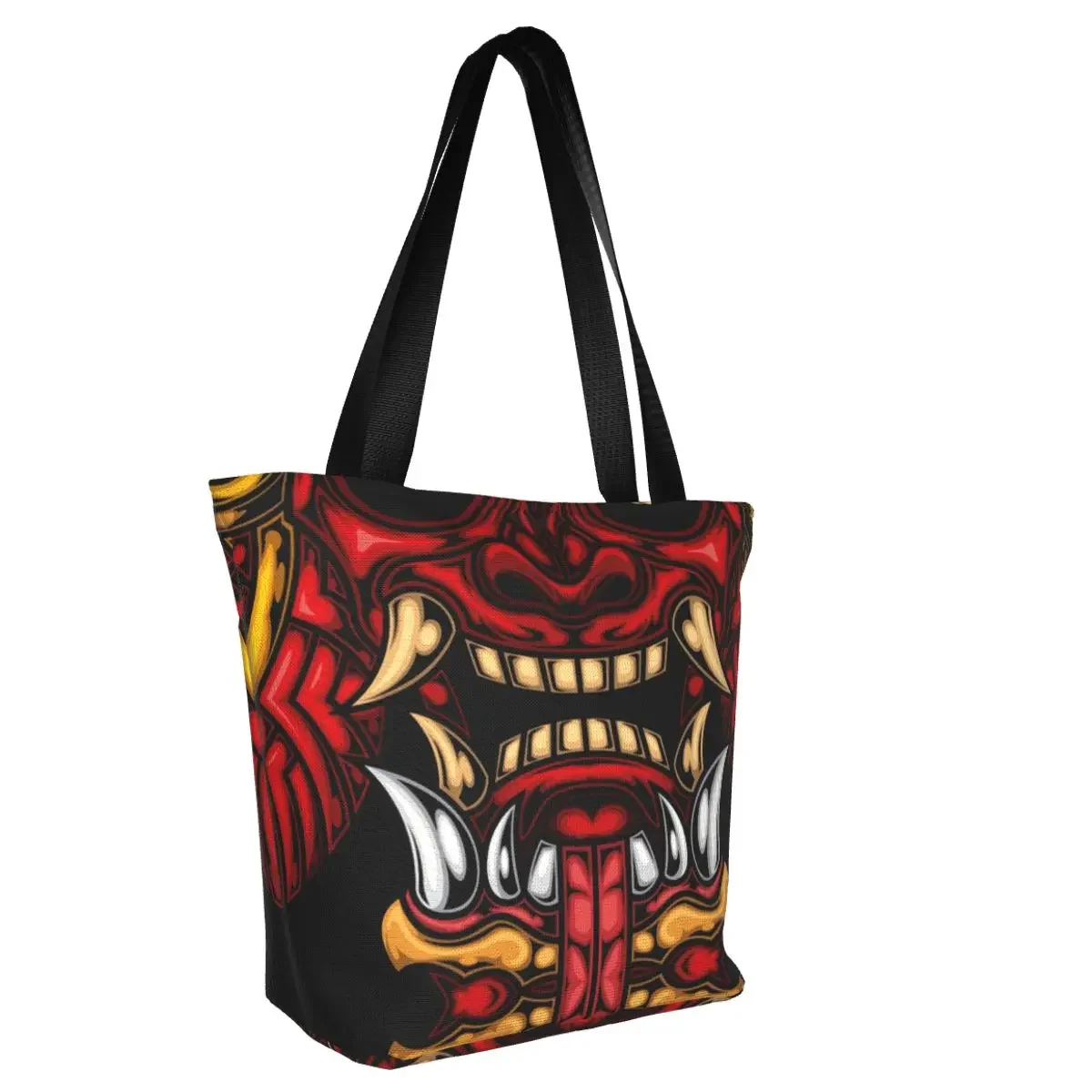 Barong Grocery Shopping Bags Printing Canvas Shopper Tote Shoulder Bag Big Capacity Japanese Samurai Demon Oni Handbag