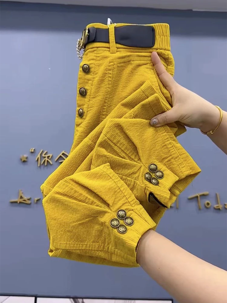 Corduroy casual pants for women autumn and winter new style leg binding pants popular striped velvet fashion harem pants