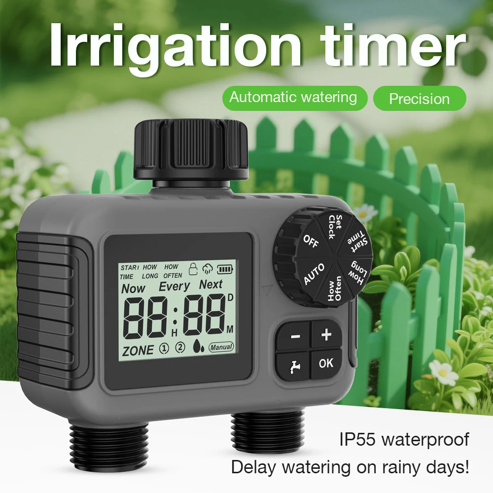

2-way Automatic Watering Device LCD Display Irrigation Water Timer 3/4'' Thread Sprinkler Timer Irrigation Controller for Lawn