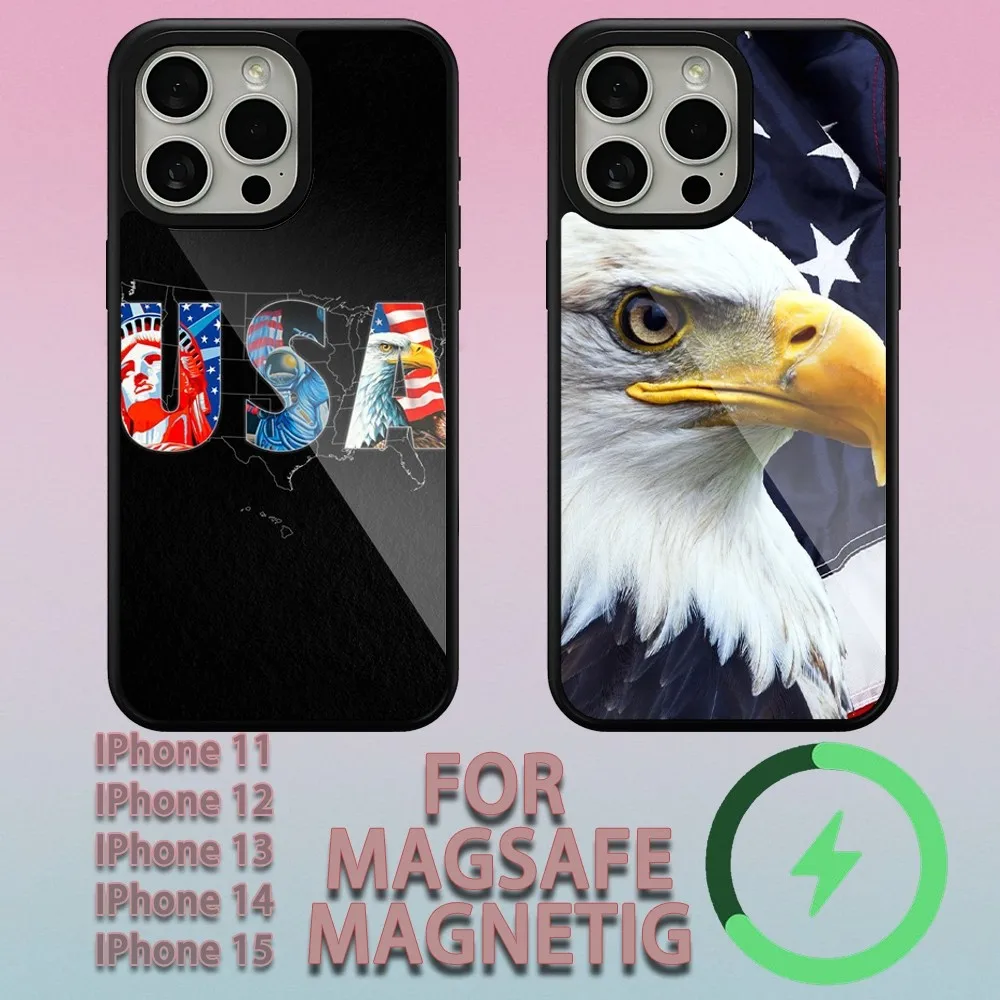 USA American Flag  Phone Case For iPhone 15 14 13 12 11 Pro Max Plus Magsafe Magnetic Wireless Charging Cover