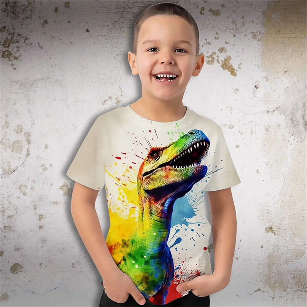 

2025 Retro Animal Dinosaur Funny 3d Print Boy Birthday Clothes Retro Boy T Shirts Kids T Shirt For Boys Short Sleeve Top Tee