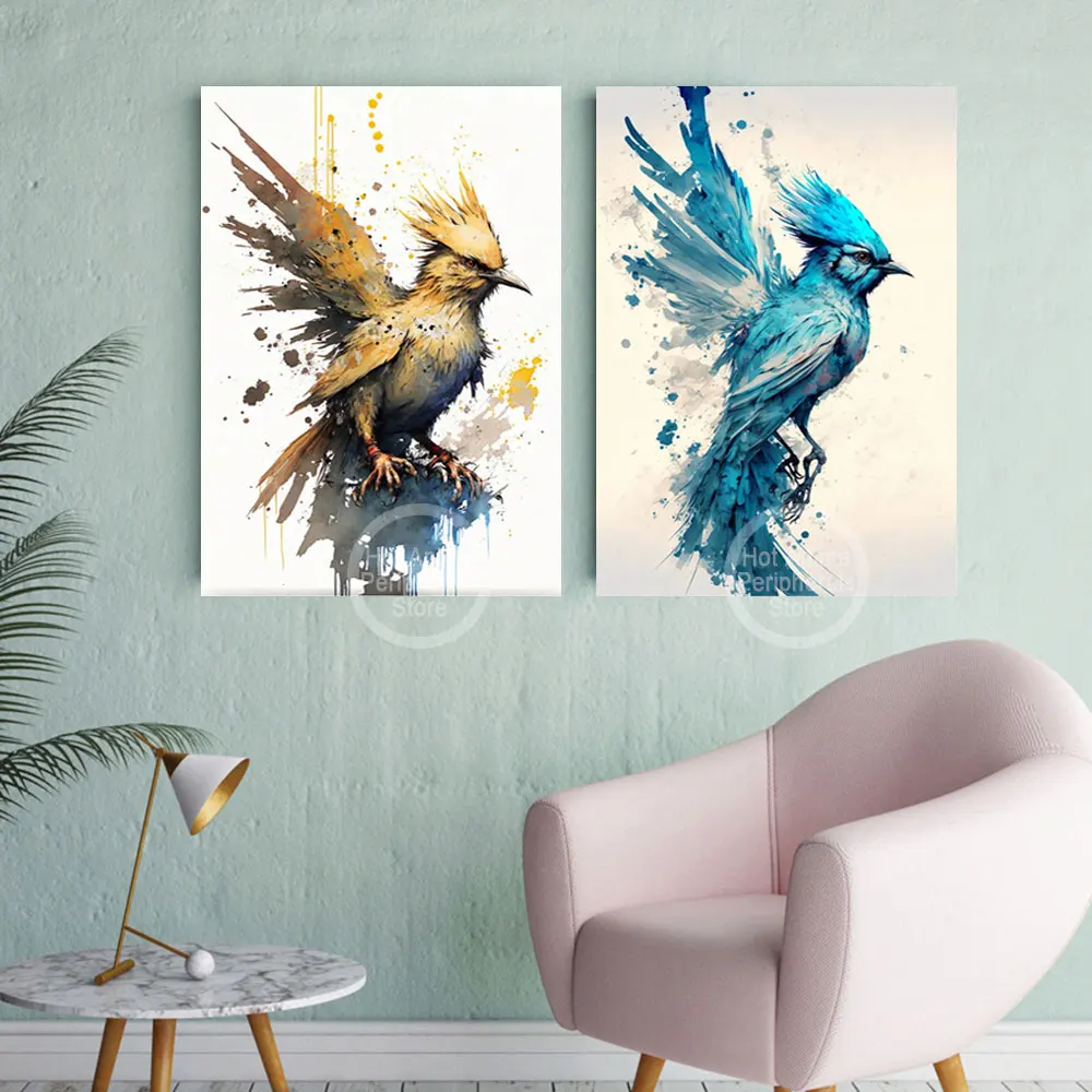 Anime Pokemon Peripherals Eevee Posters Pikachu Kawaii Picture Art Water Colours Canvas Painting for Kids Room Wall Decor Gifts