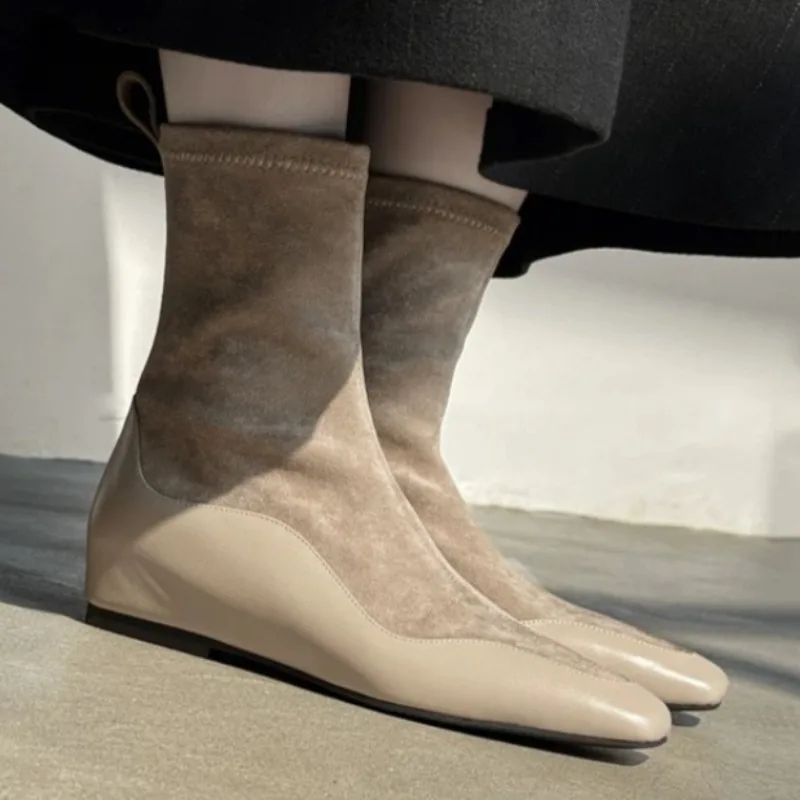 

Women Flats Suede Ankle Boots 2025 Winter Fashion Shoes Designer Chelsea Short Boots New Trends Elegant Walking Zapatillas Mujer