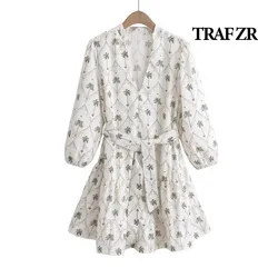 TRAF ZR Fashion Summer Dresses 2024 Vintage Mini Woman Holiday Dress Y2k Women's Chic Female New Elegant Party Beach Sundress