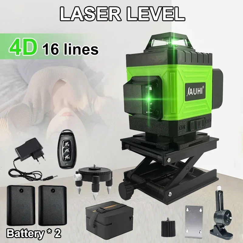 

JAUHI Laser Level 16 Lines 4D Level Self-Leveling 360 Horizontal And Vertical Cross Super Powerful Green Laser Level