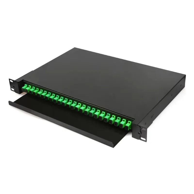 SC APC 24 Core Drawer Type Terminal Box 1U 19'' Sliding Type Rack mount Fiber Optic 24 Port Patch Panel