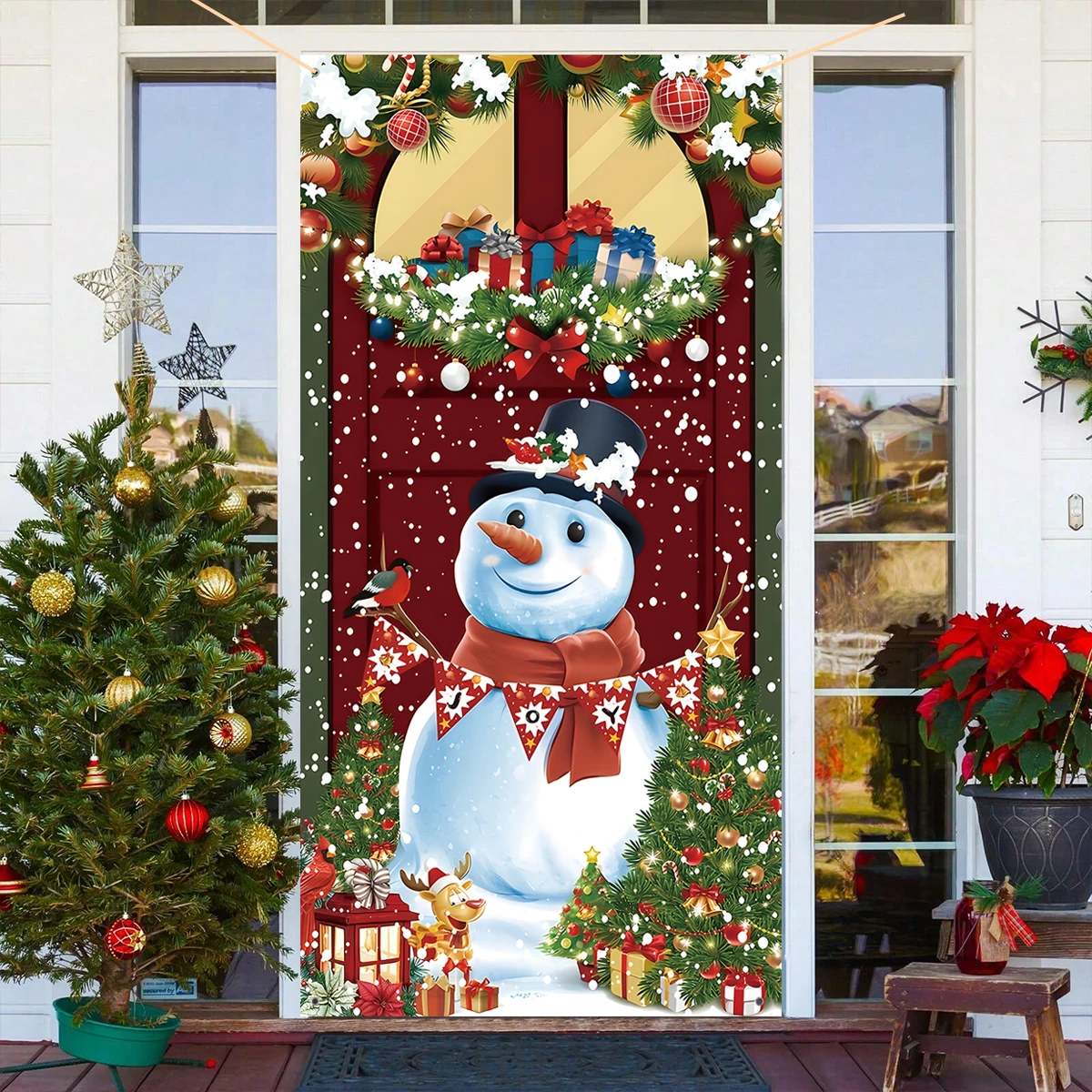 Snowman Christmas Vertical Flag Navidad Natal Noel Tree Door Hanging Pendant Merry Christmas Decor For Home 2024 New Year 2025