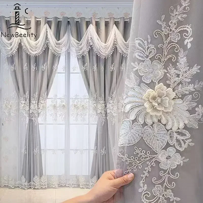 

Европейские двухслойные роскошные тканевые пряжи, встроенные вышитые шторы для гостиной, спальни, окна, затемняющий тюль, новинка на заказ
