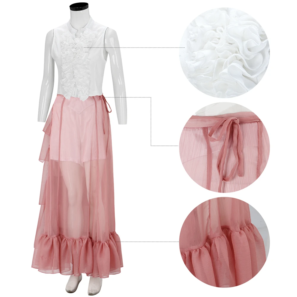 Movie Poor Things Costume White Sleeveless Shirt Pink Skirt Dress Belle Baxter Cosplay Outfits for Women