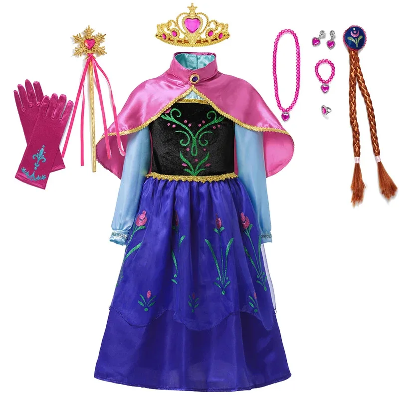 

Girl Dress Princess Role Playing Costume Girl Blue Long Sleeve Birthday Carnival Children's Cosplay Snow Queen Anna Costume