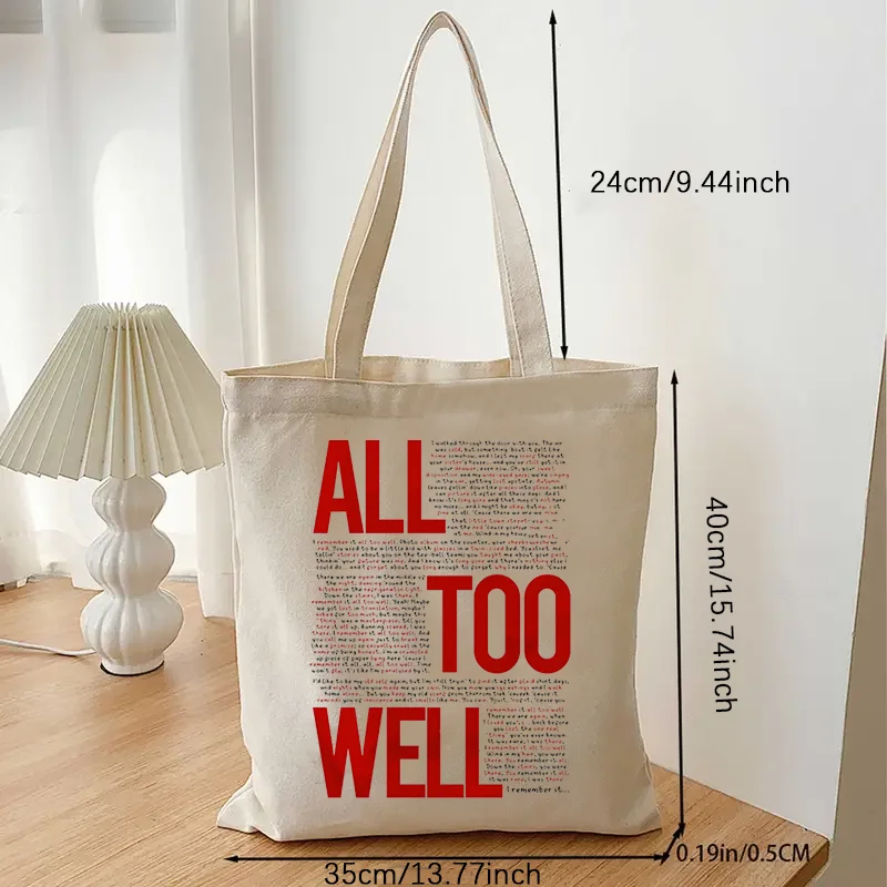 1pc All Too Well Tote Bag, Taylor Tote Bag, Book Bag, TS Merch, Shopping Bag, Shoulder Bag, Canvas Bag, Christmas Birthday Gift