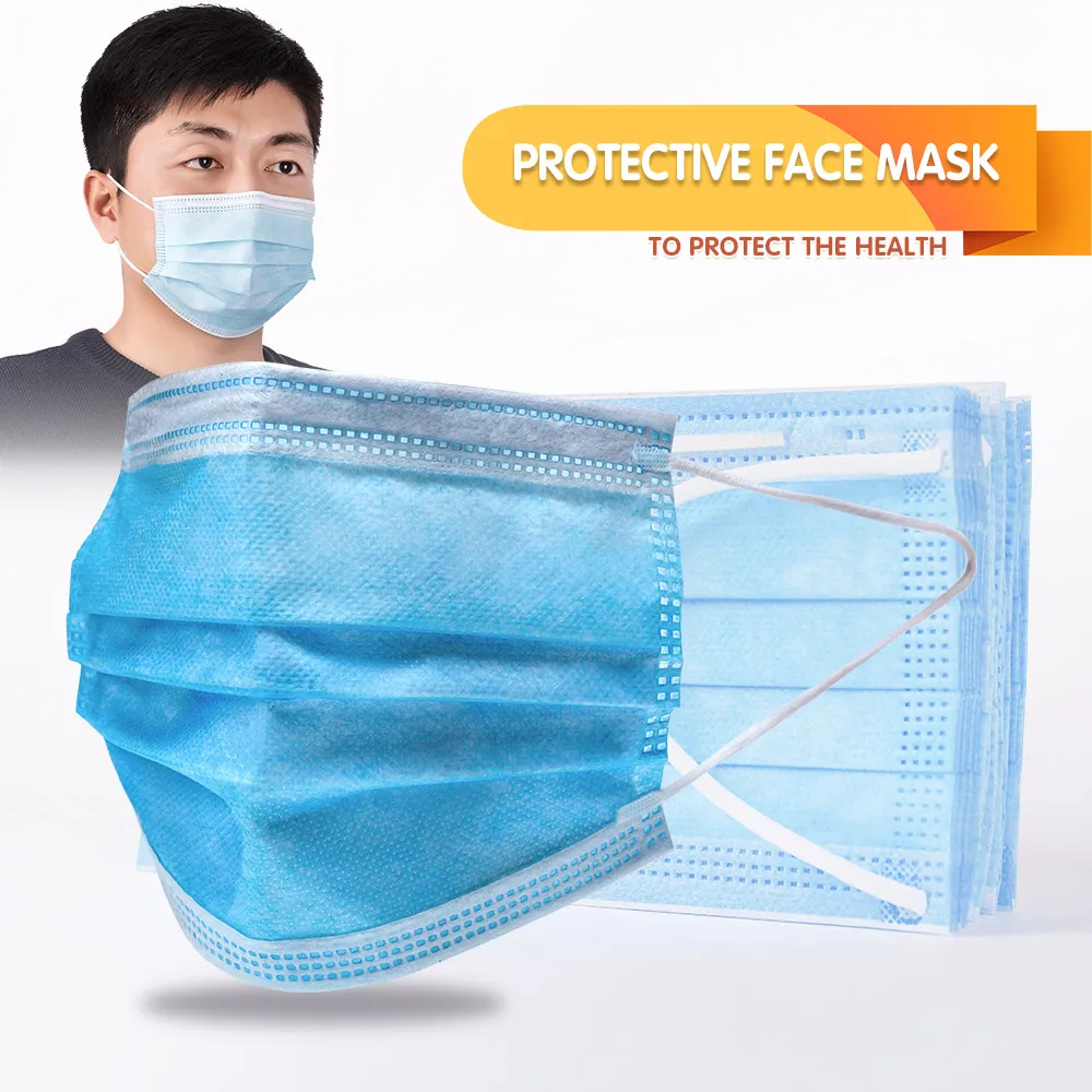 

Shengjie 5-100pcs Disposable Face Masks Adults Protective Flat Blue Mask