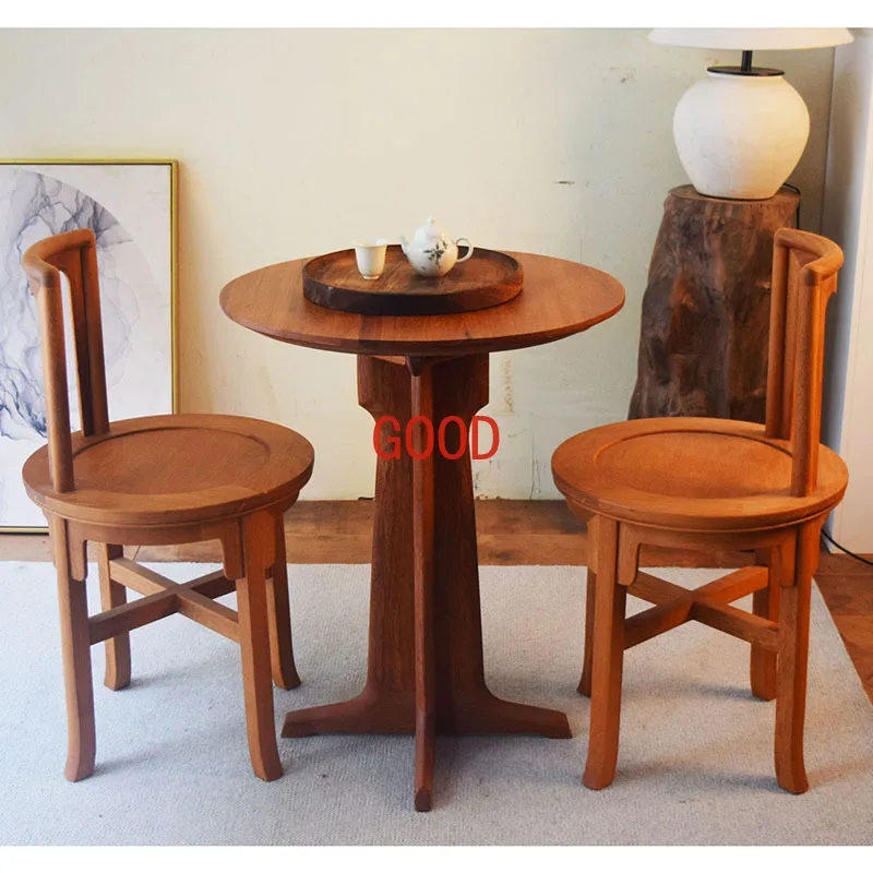 

Mid-Ancient Engraved Solid Wood round Table Household Living Room Coffee Table Balcony Table Japanese Furniture