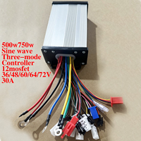 48V 60V 64V 72V 500W 30A Brushless Motor FOC Sine Wave Tri-Mode Drive Controller 12 MOSFET for E-Scooter, Bicycle, Motorcycle