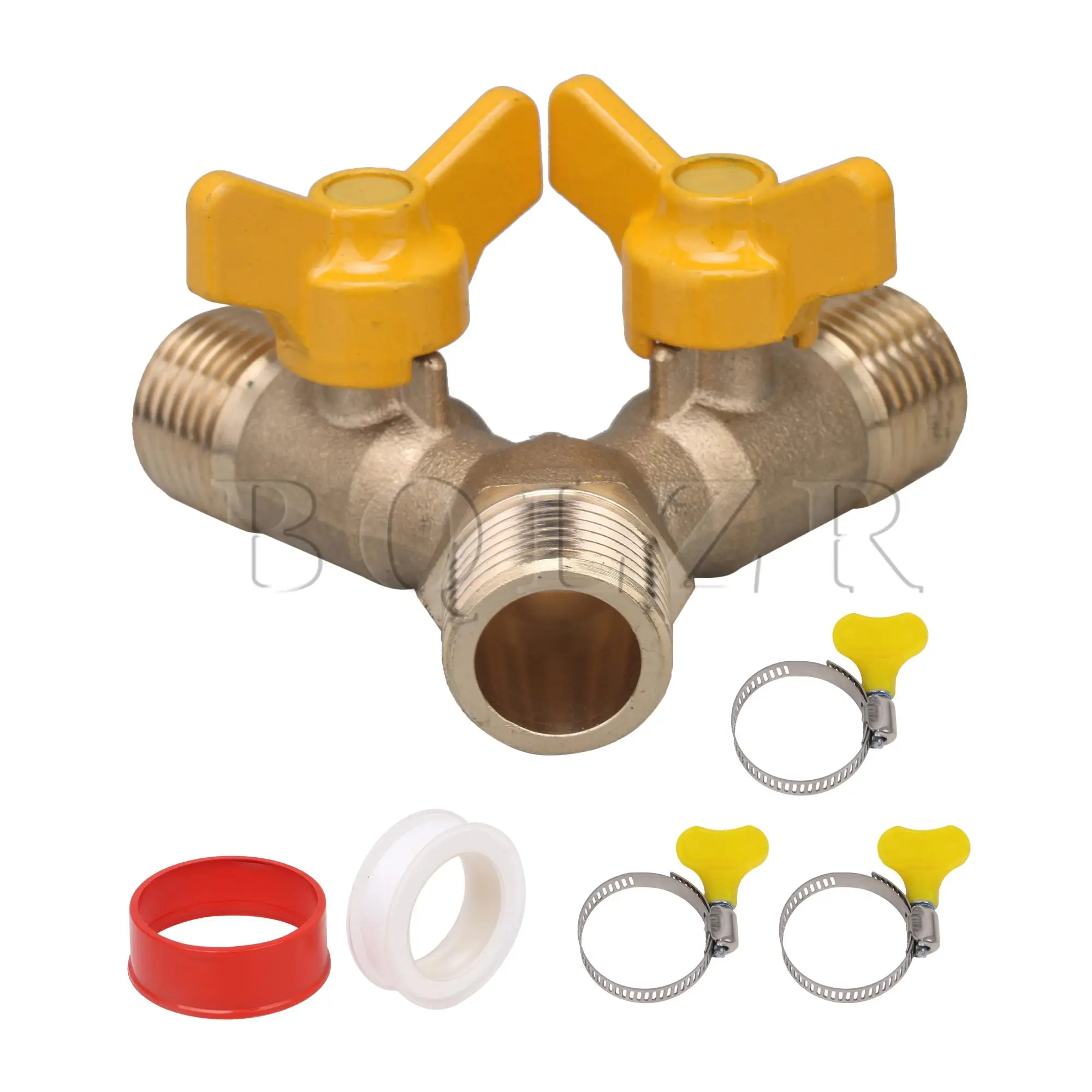 

4set Brass 3-Way 1/2-Inch Male Thread Standard Dual Shut Off Valve Hose Connector