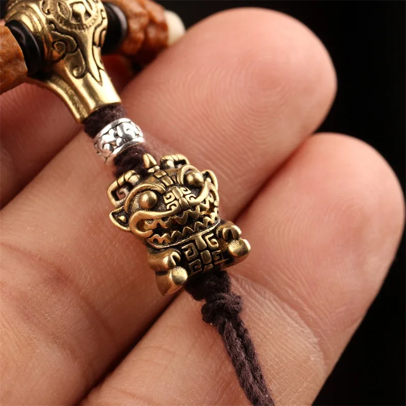 Tibetan Wenwan Brass Small Taotie Back Cloud Pendant DIY Accessory for Vajra Star Moon Bodhi Beads Unisex Handmade Daily Wear