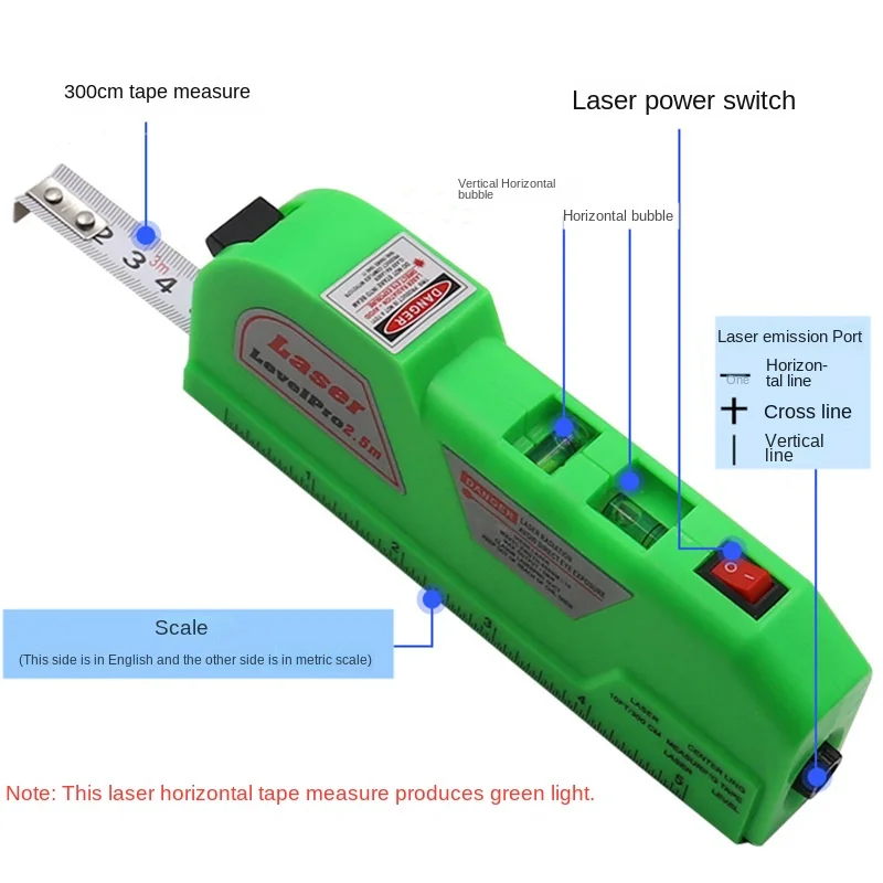 4-in-1 laser level laser tape with infrared small level portable decoration measuring tools.