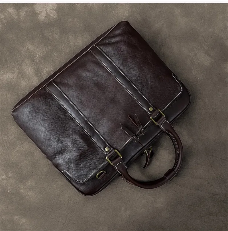 Negócios do vintage feito à mão de couro genuíno das mulheres dos homens maleta trabalho bolsa moda luxo real portátil saco do mensageiro