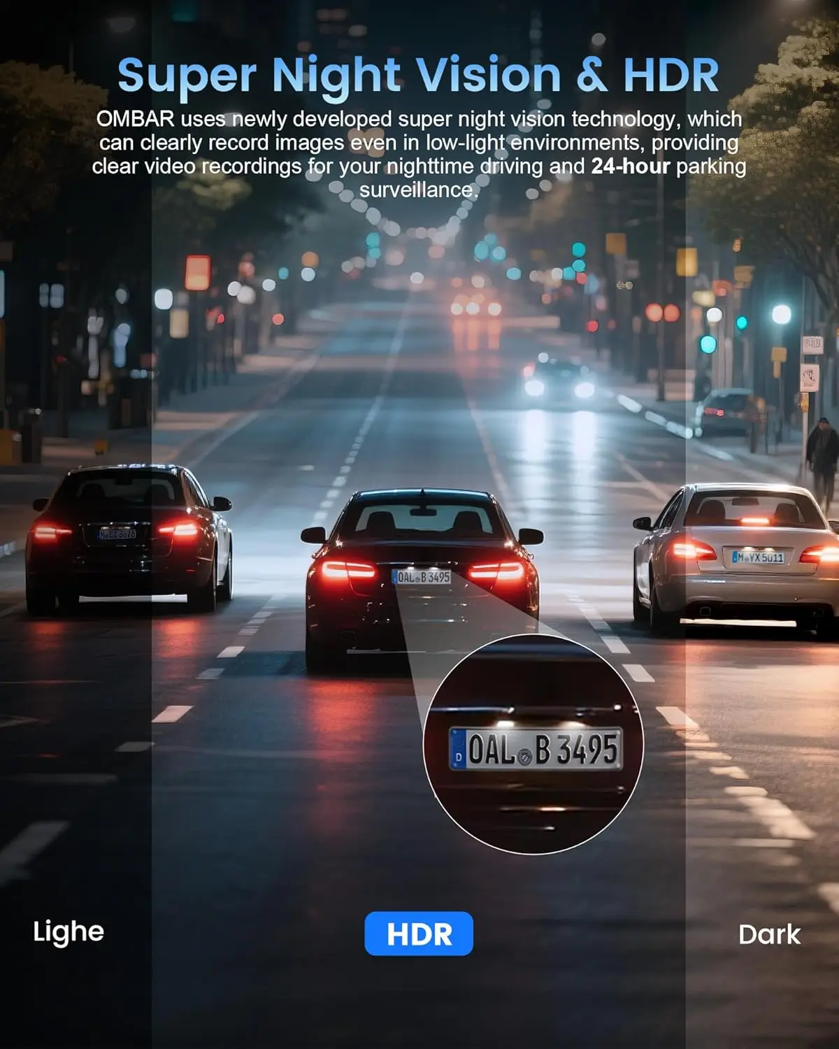 كاميرا أمامية وخلفية 4K Ultra HD للسيارة مع بطاقة 64 جيجابايت، 5G Wi-Fi، GPS، شاشة IPS 3.16 بوصة، رؤية ليلية، 170 °   زاوية واسعة، HDR، 2