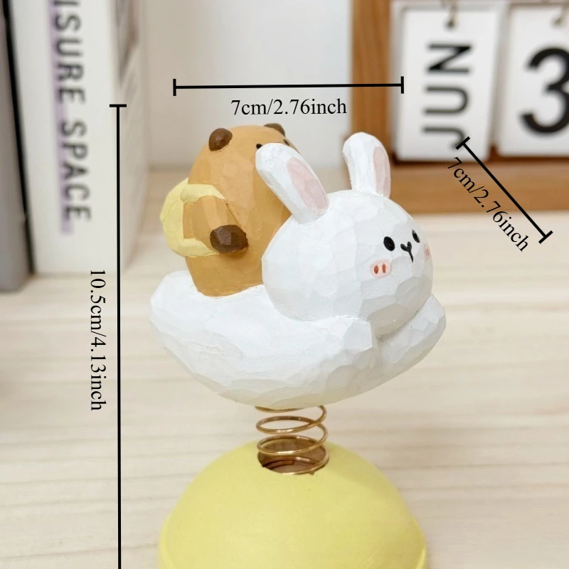 Handmade Wood Cute Animal Bobblehead Version Cartoon Figurine Office Desk Craft Car Decor Birthday Creative Gift Home Decoration