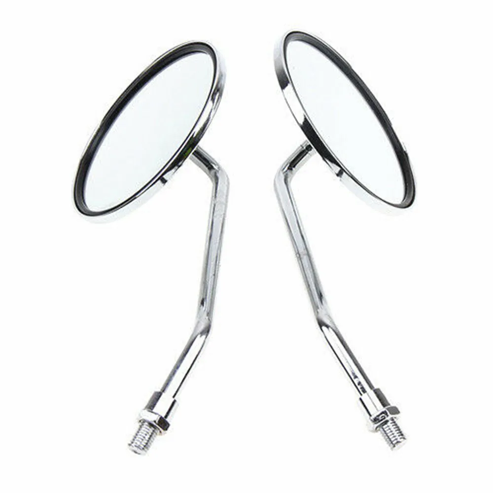 Universal Motorcycle 8mm 10mm Side Mirror Chrome Round Rearview Mirrors Old School Bobber Scooter Off-road