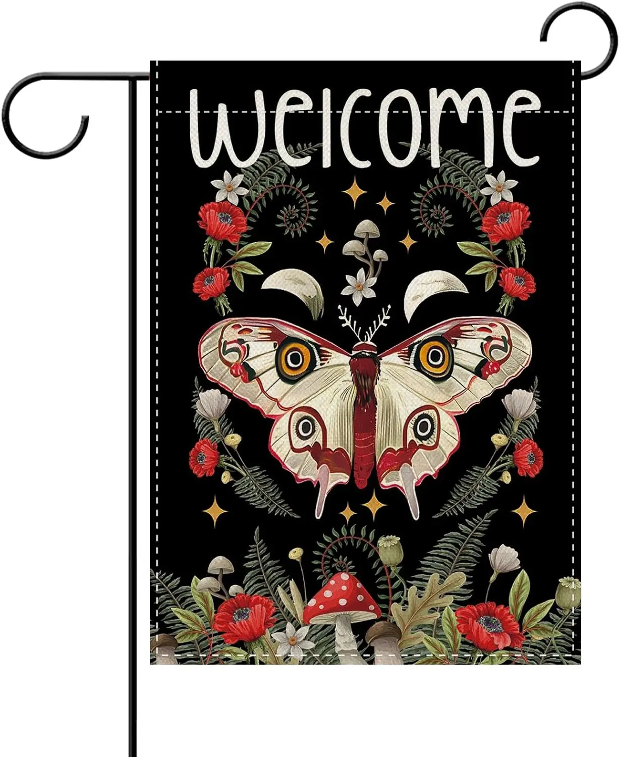 Dyrenson Welcome Mystical Forest Gothic Butterfly Garden Flag, Moth Mushroom Dark Cottagecore Divination Yard Outdoor Home D IIC