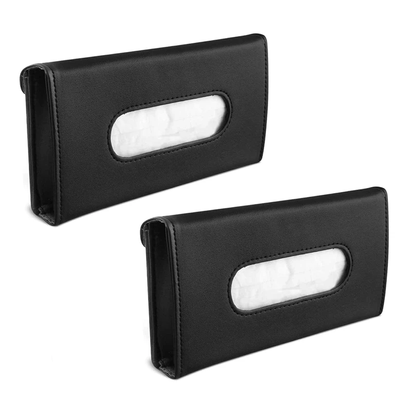 2PCS Car Tissue Holder Visor Napkin Case Leather Backseat Door Tissue Holder Car Hanging Towel Paper Tissues Box Black