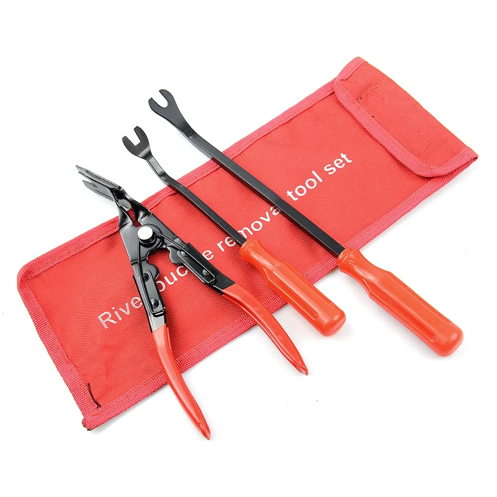 3pcs Metal Car Door Clip Panel Trim Removal Tool Universal Interior Headlight Plier Repair Installation Trim Clip Removal Pliers