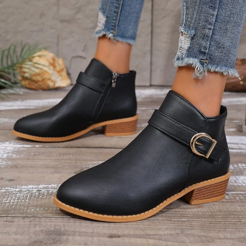2026 New Women's Shoes Fashion Casual Ankle Boots Women's Coarse Heel Fashion Boots Versatile Show High End Women's Boot