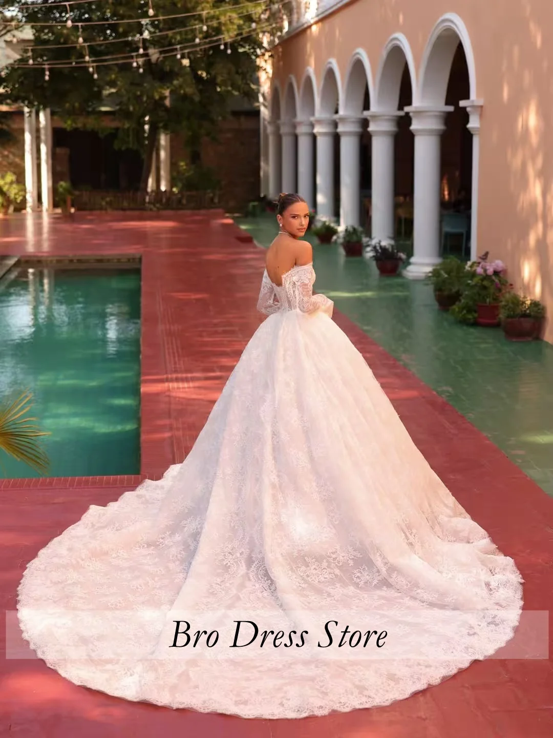 Customized Romantic Off Shoulder Lace Wedding Dress Long Sleeve Sweetheart Corset Ball Gown Bridal Dress Vestido De Novia