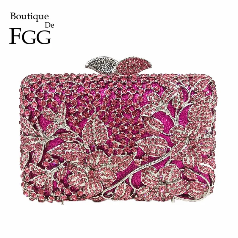 

Boutique De FGG (in stock) Women Evening Bags and Clutches Flower Rhinestone Handbags Wedding Party Floral Minaudiere Purse