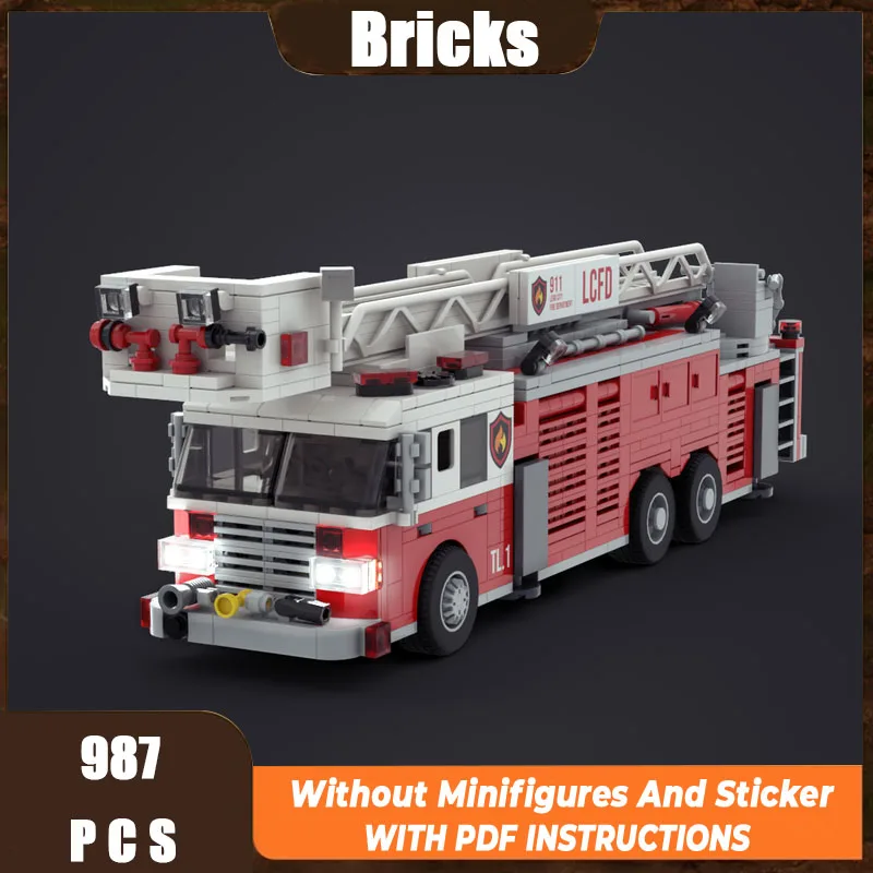 

New MOC Building Blocks Model City Los Angeles Fire Brigade Extinguishing Train Children's Toy Gift DIY Assembly Set