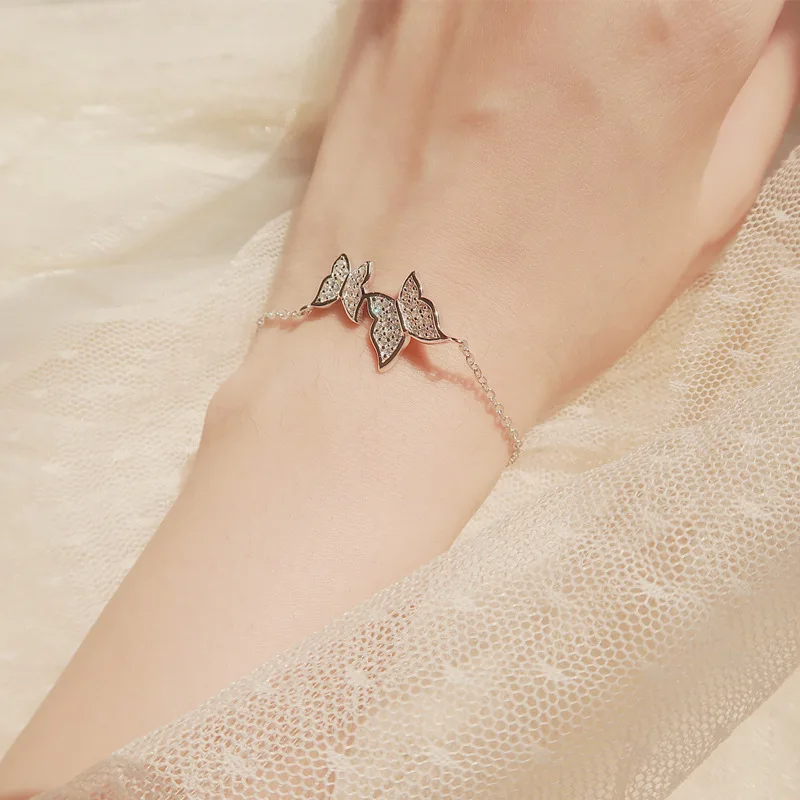 Trendy Silver Plated Zircon Butterfly Charm Bracelet for Women Elegant Party Jewelry Gifts Prevent Allergy e873