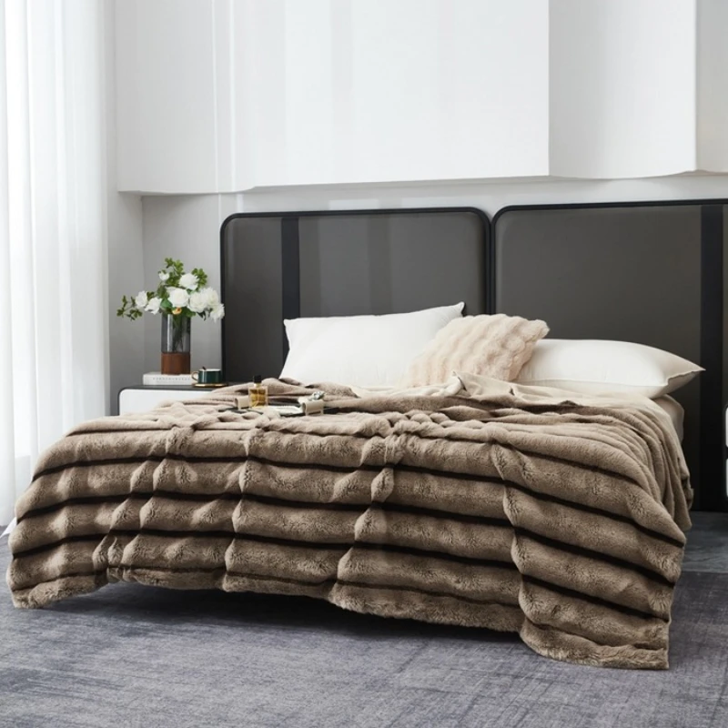 سميكة الأرنب الفراء ميلارد بطانية أريكة دافئة بطانية لغرفة المعيشة وغرفة النوم الخريف الشتاء الديكور لينة رمي فارغة #5