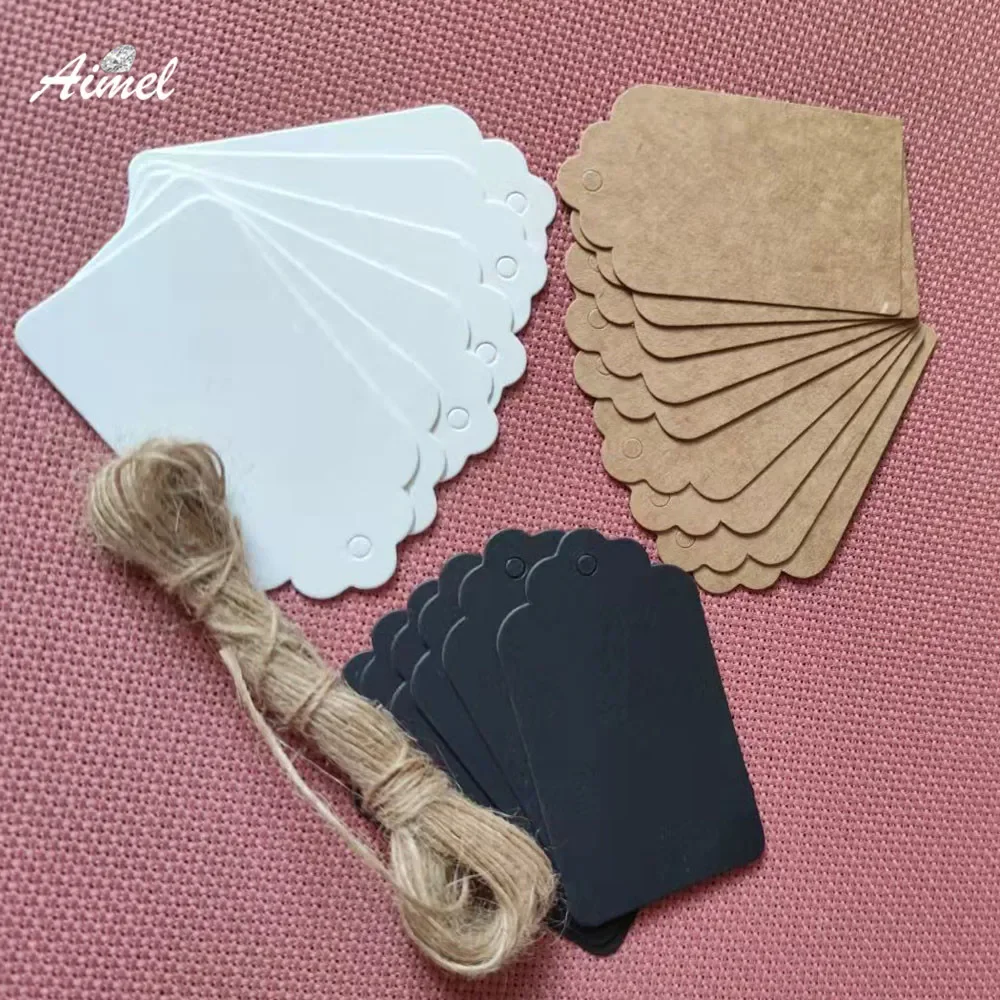 100pcs Kraft Paper DIY Label Scallop Head Wedding Birthday Party Gift Packaging Note Flower Cosmetic Label 7x4cm