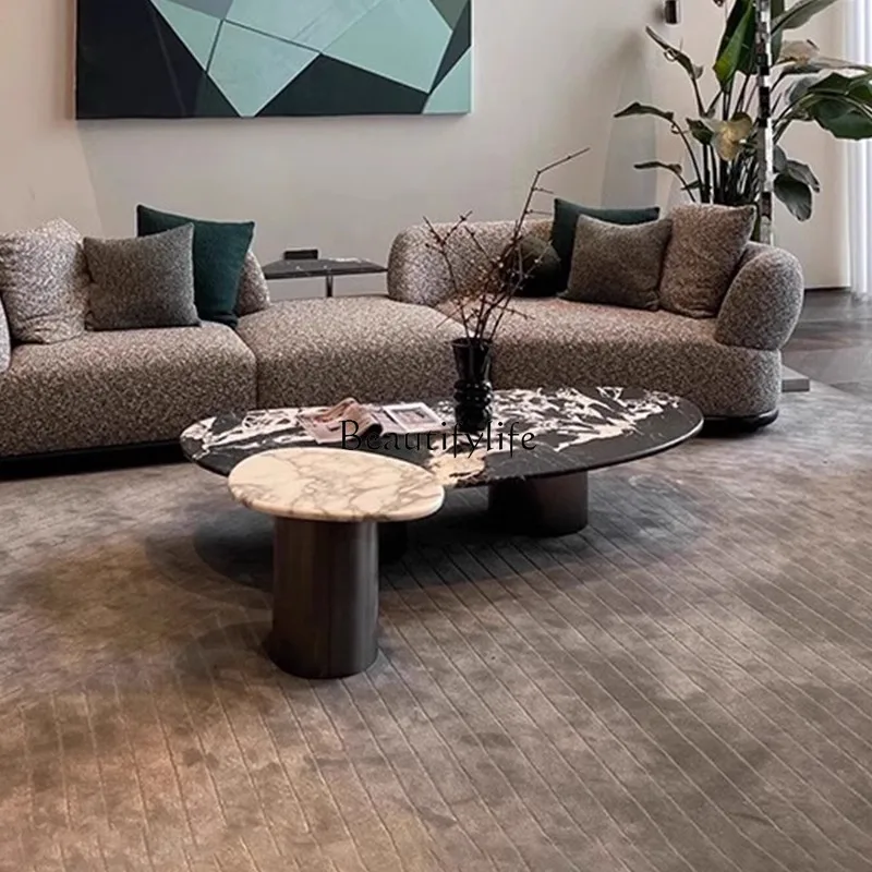 * Tavolino da caffè in marmo nero naturale, moderno e semplice, per soggiorno