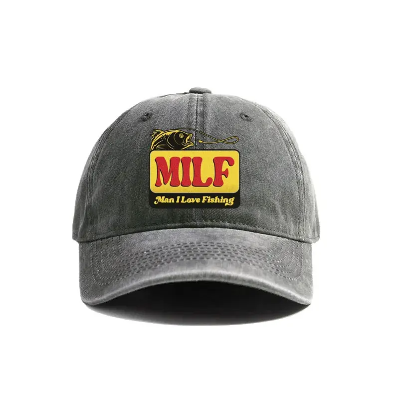 MILF Man I Love Fishing Baseballkappe Vintage Distressed Dad Hats Herren Outdoor Verstellbare Passform Mütze Design Trucker Cap – Detail 4