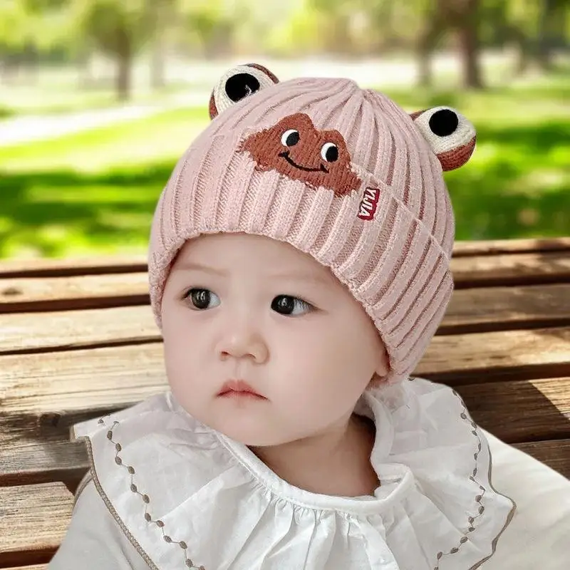 

Детская шерстяная шапка, милая большая лягушка, защитная шапка для ушей, зимняя утолщенная теплая вязаная шапка, подарок для детей