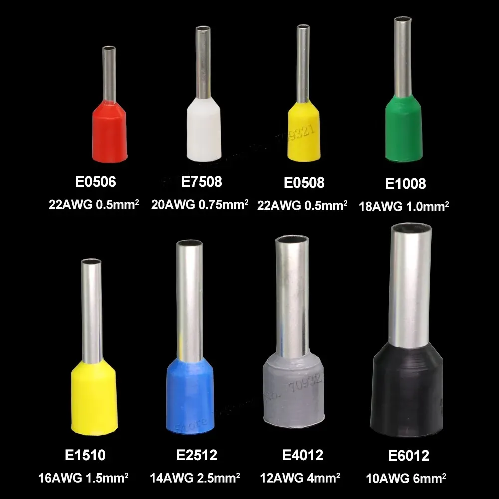 A total of 400 E0506-E6012 European tubular insulated wiring copper nose cold-pressed terminal boxes in 8 specifications.