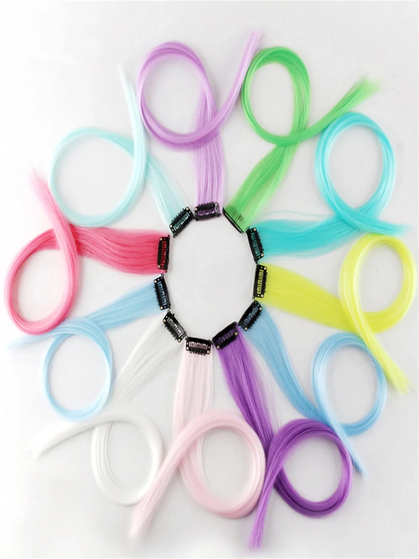10pcs Luminous Clip In Synthetic Hair Extensions 20 Inch Mixed Colored Fluorescent Glow In The Dark Neon Hairpieces image 3