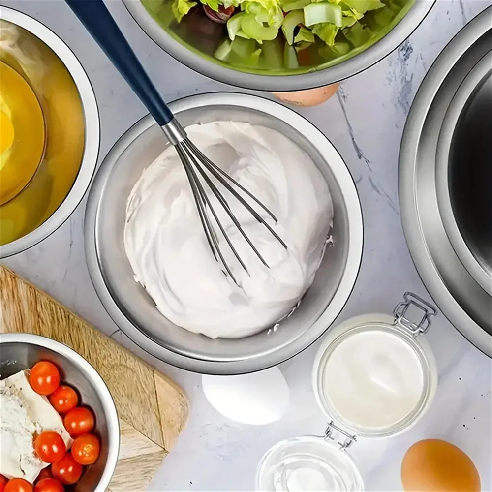 5pcs/Set Stainless Steel Mixing Bowls Non Slip Nesting Whisking Bowls Set Mixing Bowls For Salad Cooking Baking