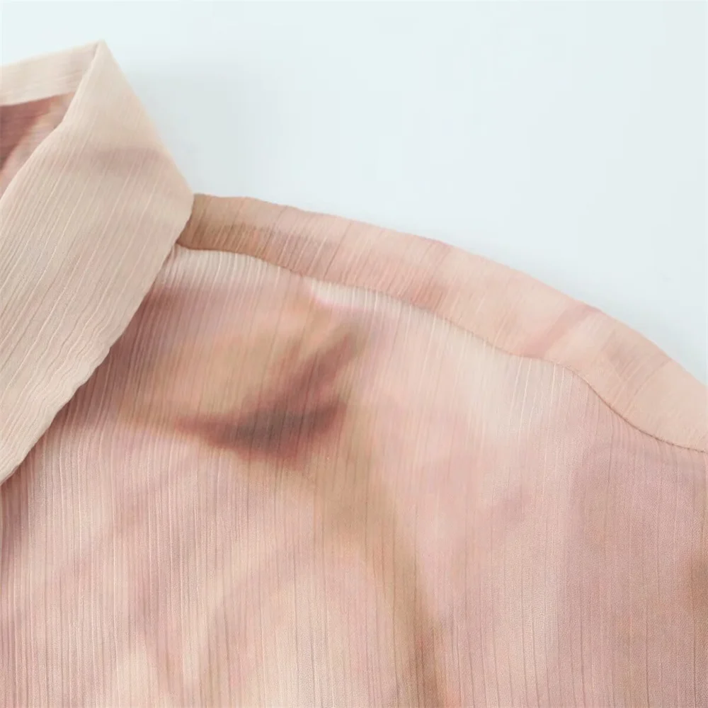 Chemise à manches longues et col drapé en fil de bambou imprimé tie-dye rétro, nouvelle collection automne