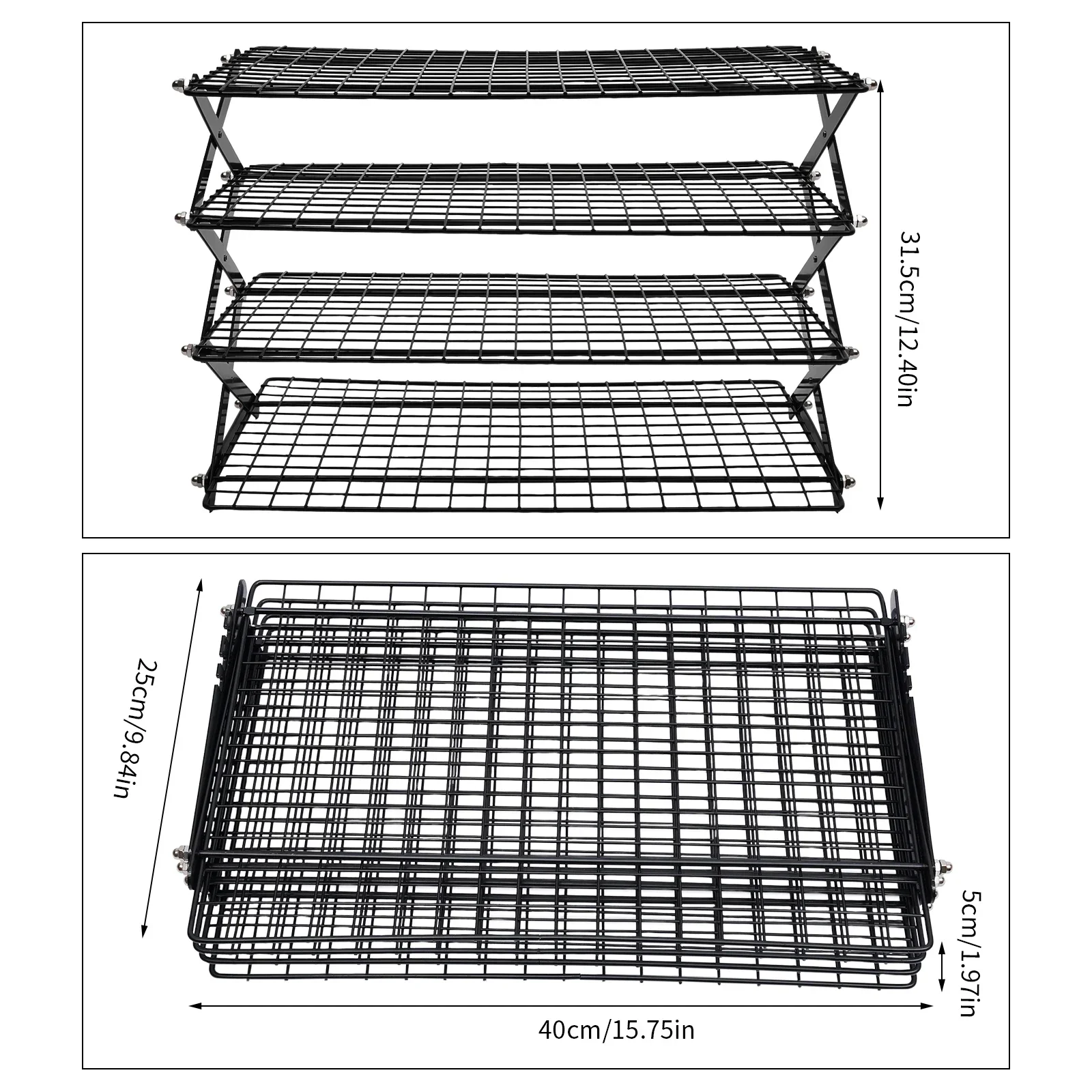 4-Tier Collapsible Cooling Rack Adjustable Roasting Cooking Drying Wire Barbecue Storage Display Shelf for Cookies Baking Picnic
