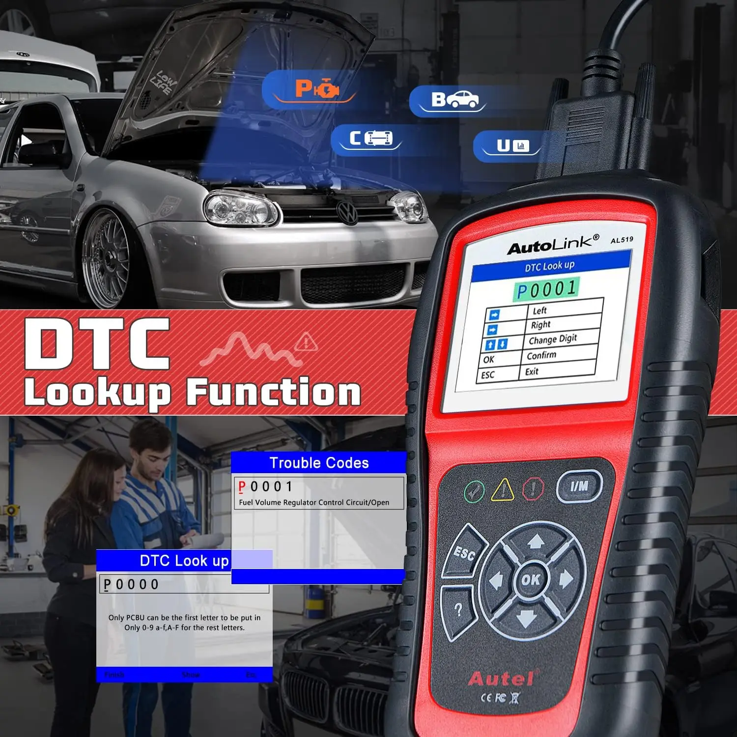 Autel AL519 OBD2 Scanner: Automotive Diagnostic Tool and Code Reader (ABS/SRS) 10 OBDII Test Modes DTCs Lookup Live Data 6
