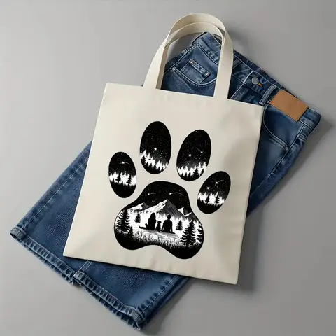 Dog Paw Print Handbag Student School Bag Ladies' Daily Shopping Fitness Portable Tote Bag Foldable Commuting Bag Birthday Gift